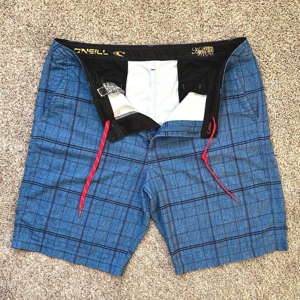 O'Neill Hybrid Board Shorts I Blue‎ Plaid Swim Outdoor Trunks I Size 38 - Picture 2 of 11
